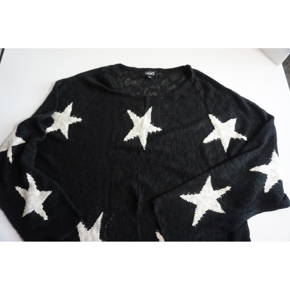 GIGIO USA Black White Star Print Open Knit Oversized Sweater TC1400 Medium - Picture 3 of 14